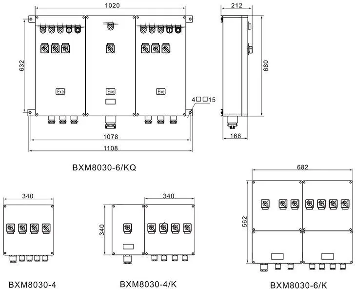 BXM（D）8030系列防爆防腐照明（動力）配電箱外形及安裝尺寸