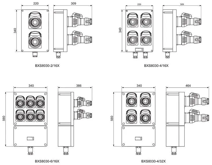 BXS8030系列防爆防腐插座箱外形及安裝尺寸